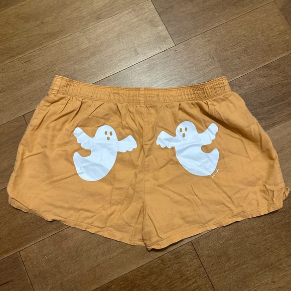 PINK Halloween orange pajama shorts with ghosts on back. - Picture 2 of 4